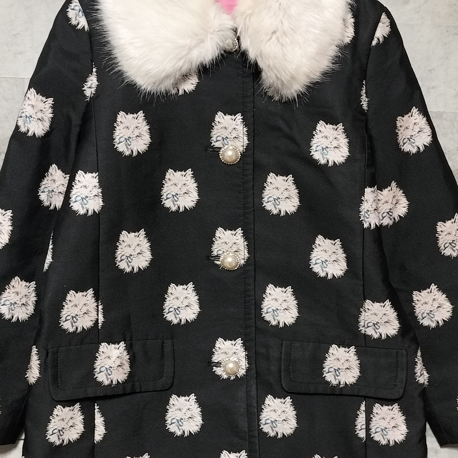 美品】kate spade NEW YORK ファー付き キャットドット ジャガード