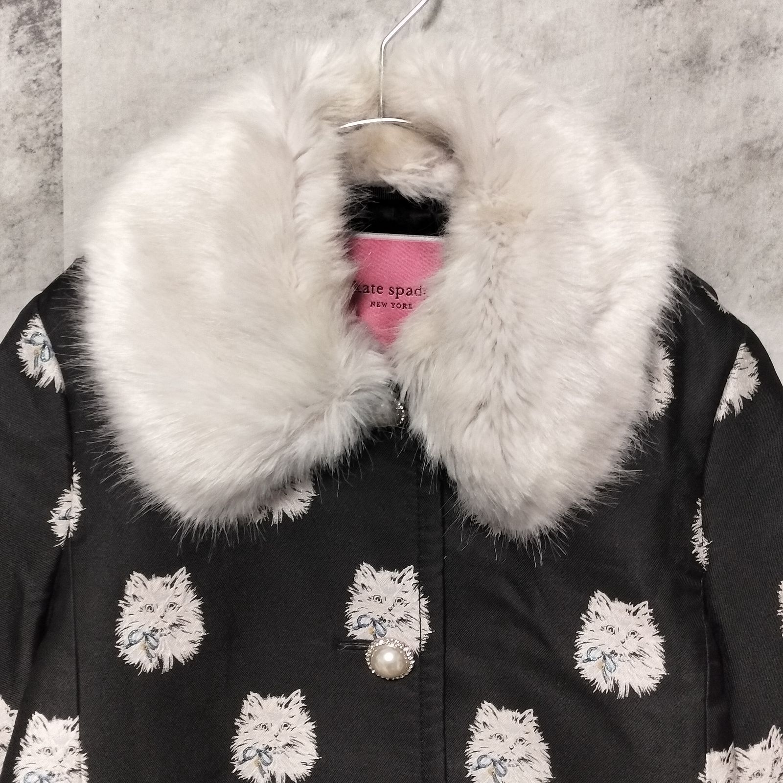 美品】kate spade NEW YORK ファー付き キャットドット ジャガード