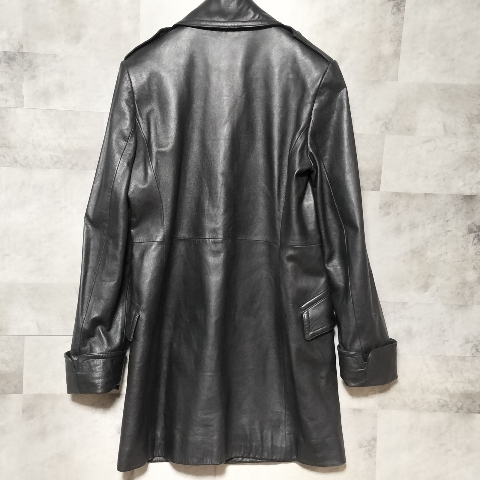 美品】RALPH LAUREN ダブルブレスト レザーコート 9号 ブラック 黒色