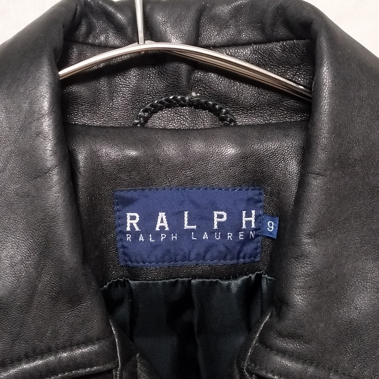 美品】RALPH LAUREN ダブルブレスト レザーコート 9号 ブラック 黒色
