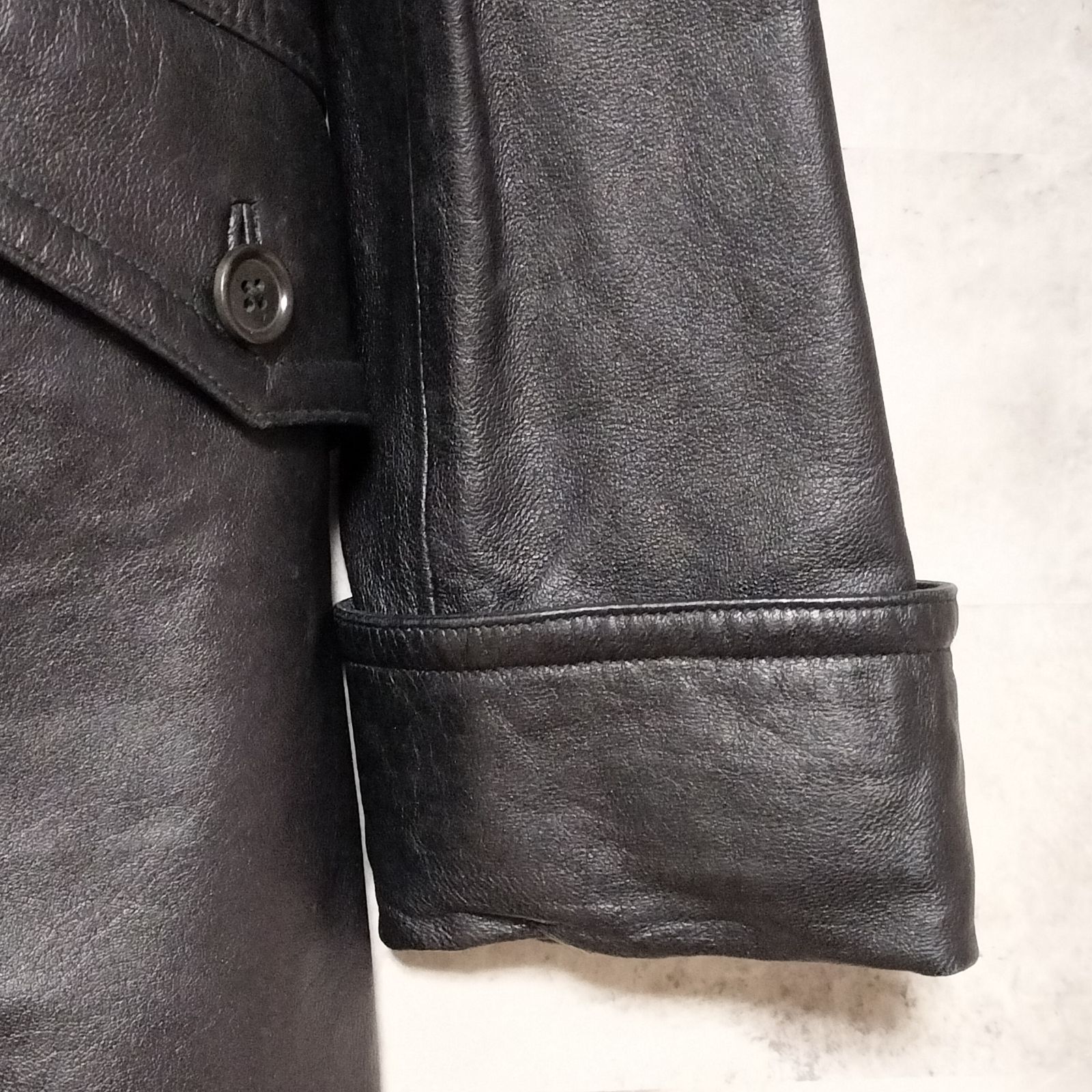 美品】RALPH LAUREN ダブルブレスト レザーコート 9号 ブラック 黒色