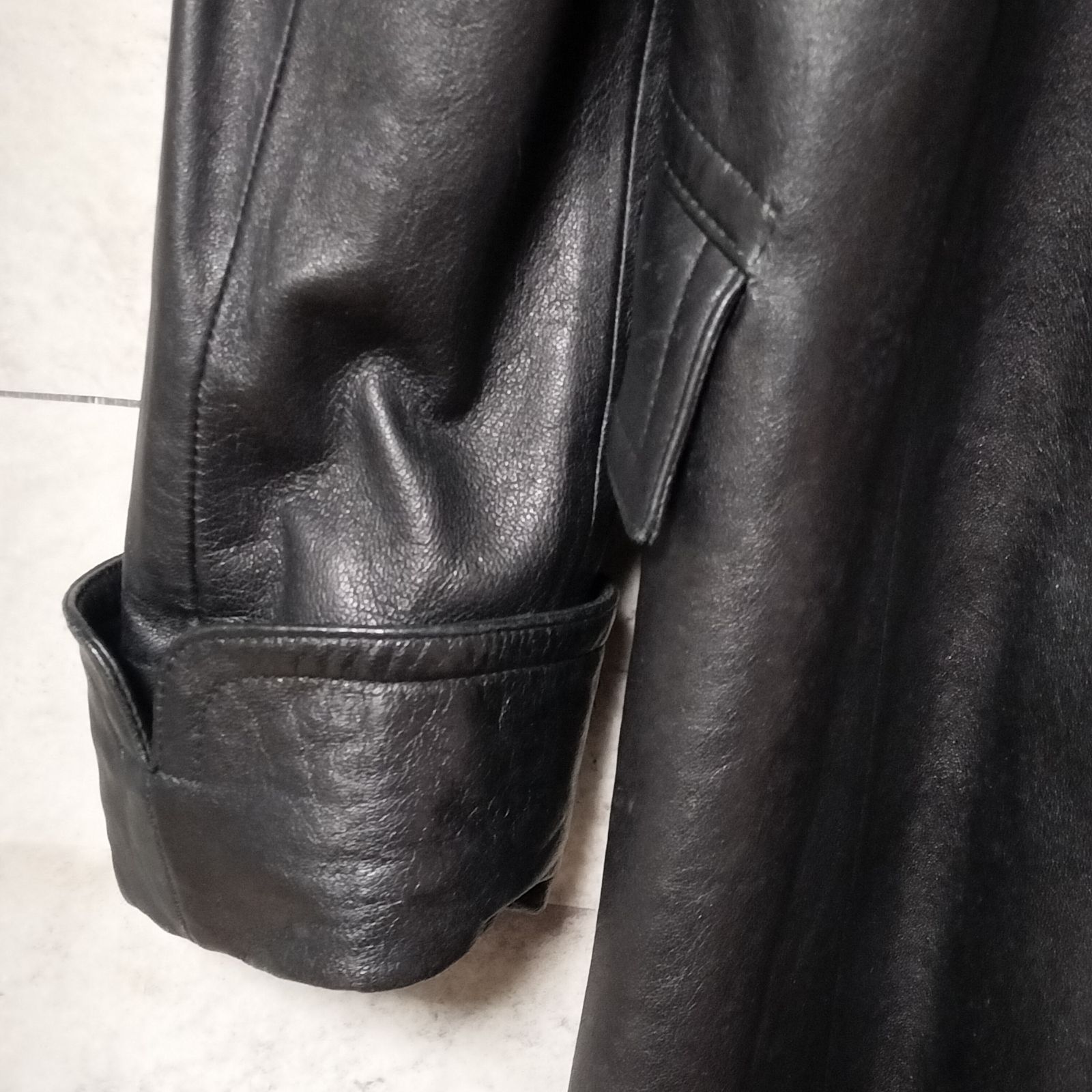 美品】RALPH LAUREN ダブルブレスト レザーコート 9号 ブラック 黒色