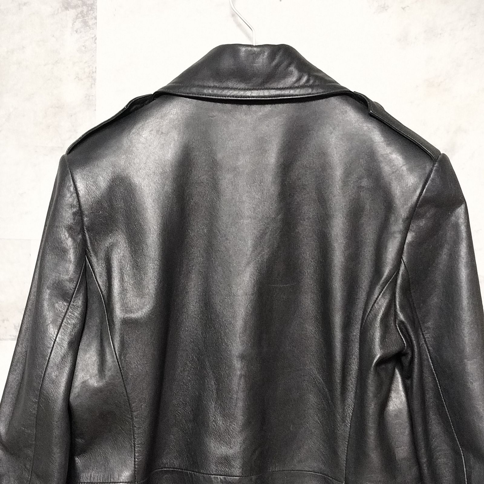 美品】RALPH LAUREN ダブルブレスト レザーコート 9号 ブラック 黒色
