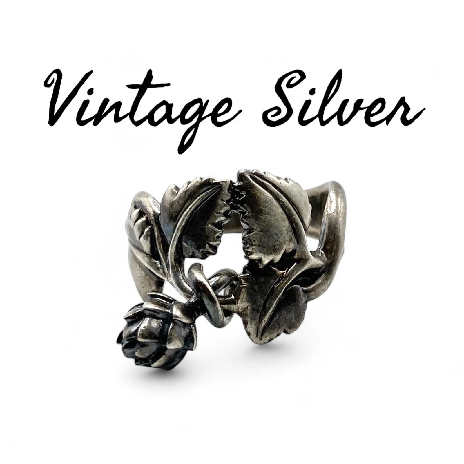 成長の気配】ボタニカル フラワーモチーフ Silver 925 刻印 90s