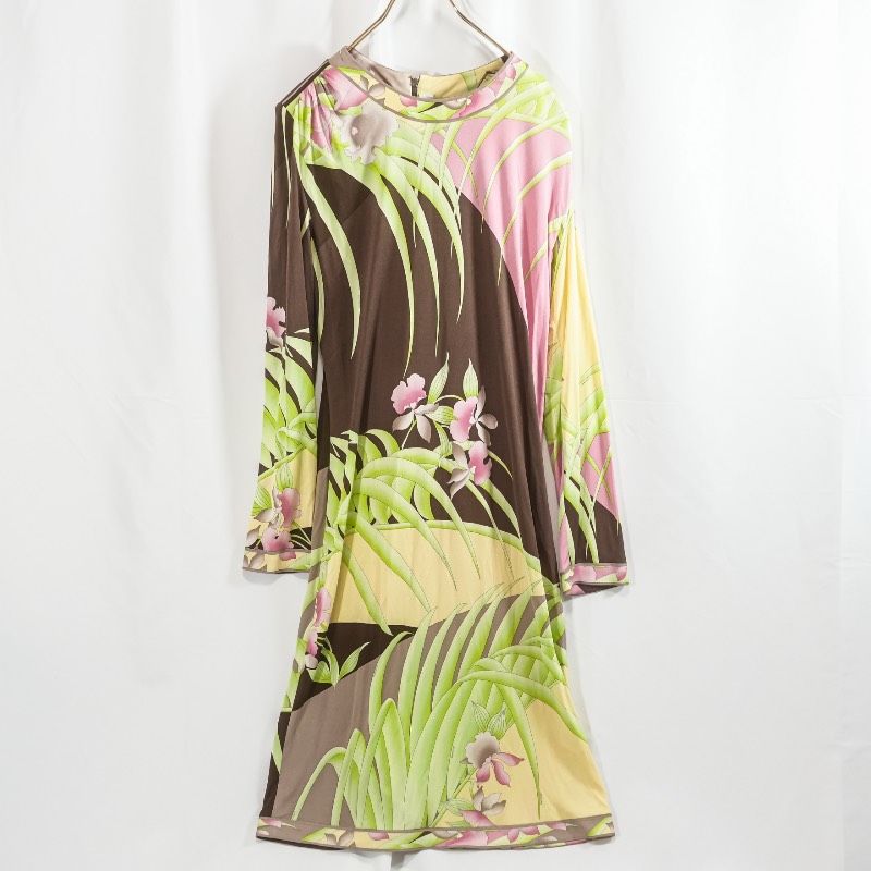 レオナール シルク混 花柄 レース カシュクール 長袖 ワンピース L レオナール花柄 長袖 ワンピース