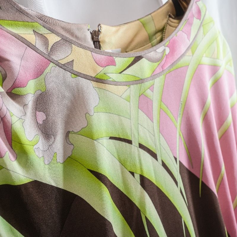 レオナール LEONARD 花柄 フラワー 長袖 ロングワンピース 44 シルク