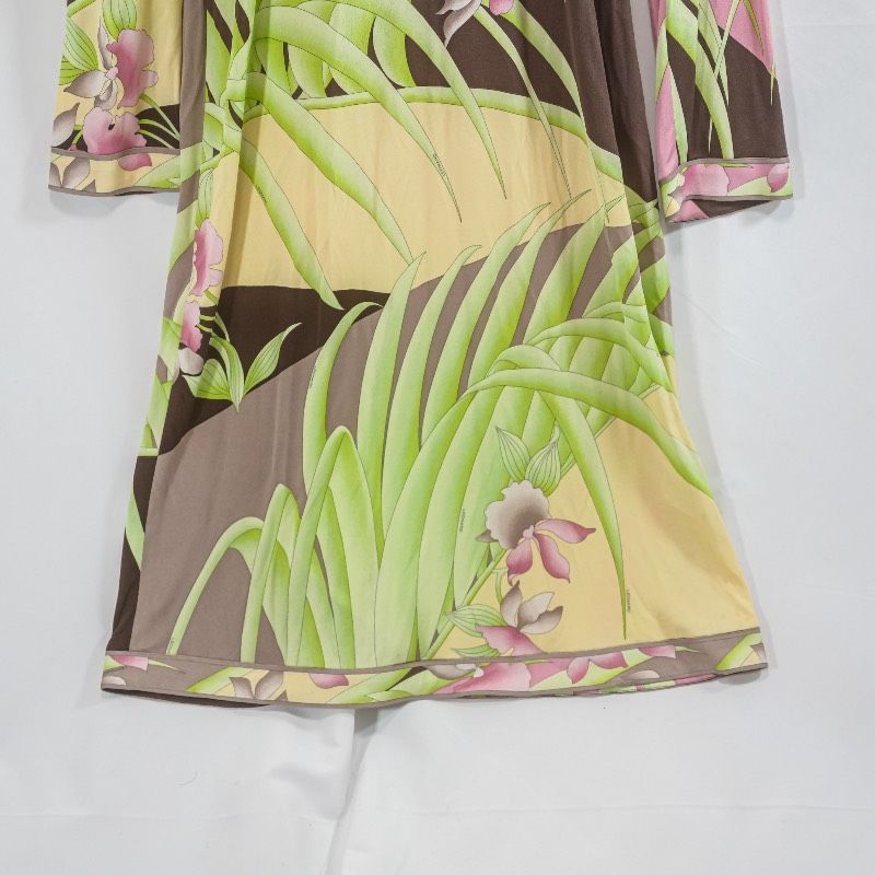 レオナール LEONARD 花柄 フラワー 長袖 ロングワンピース 44 シルク