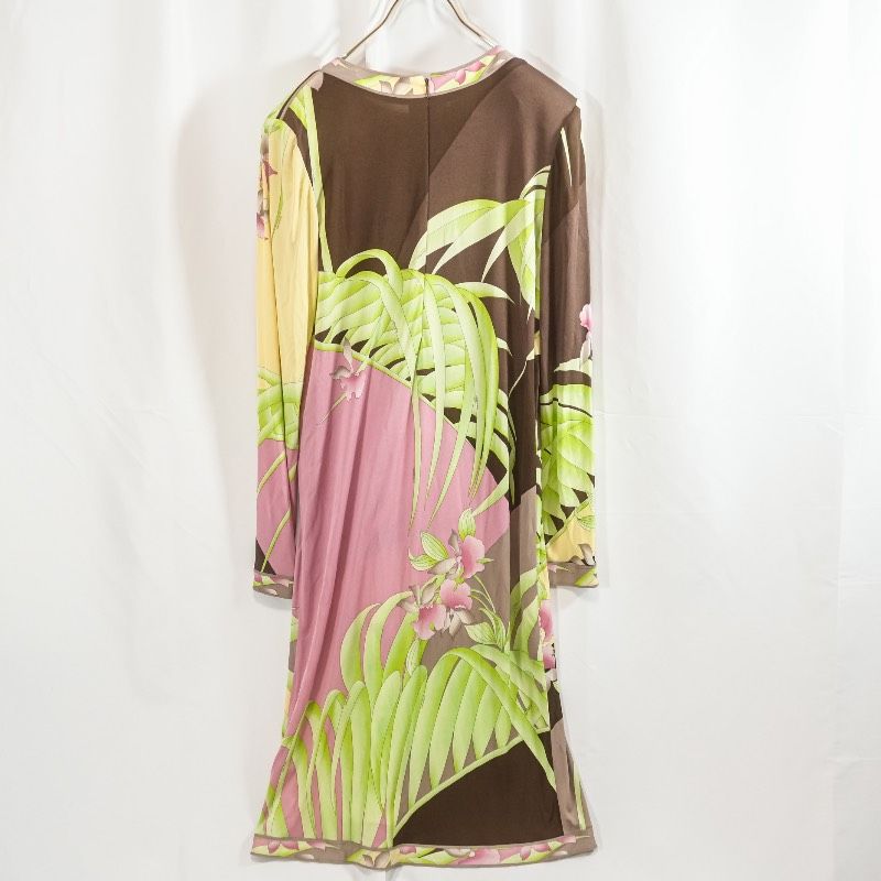 レオナール LEONARD 花柄 フラワー 長袖 ロングワンピース 44 シルク