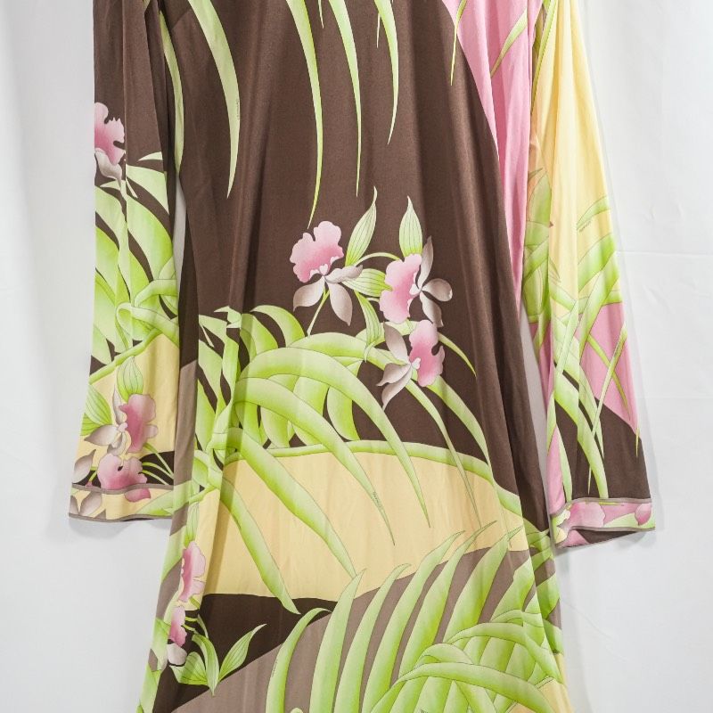 レオナール LEONARD 花柄 フラワー 長袖 ロングワンピース 44 シルク