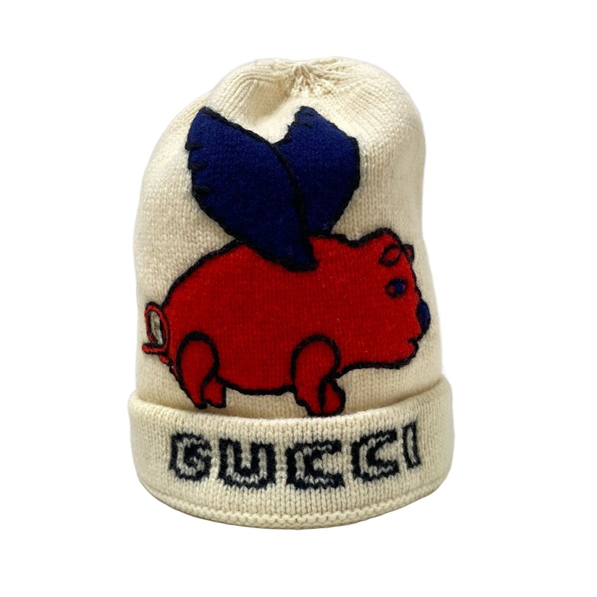 む*ま様 GUCCI GGロゴニット帽 Mサイズ ネイビー/レッド グッチ GUCCI
