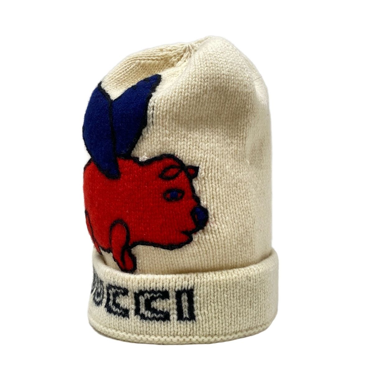 GUCCI(グッチ) ニット帽 M美品 - アイボリー×レッド×ネイビー ウール