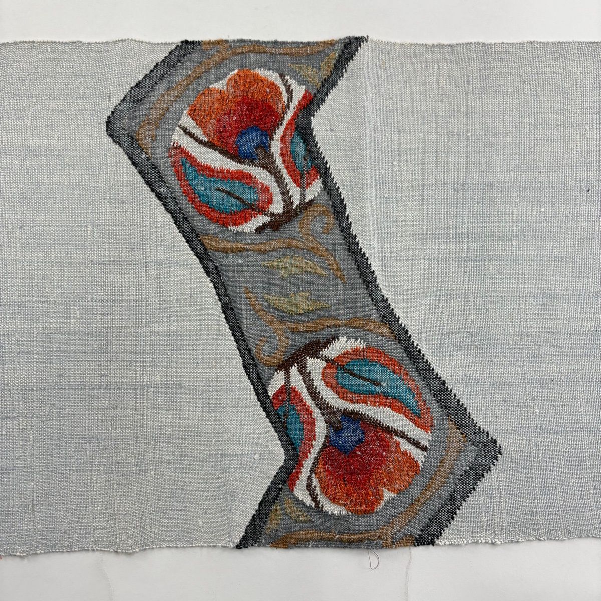 名古屋帯 優品 八寸名古屋帯 松葉仕立て 枝花 青灰色 正絹 【中古