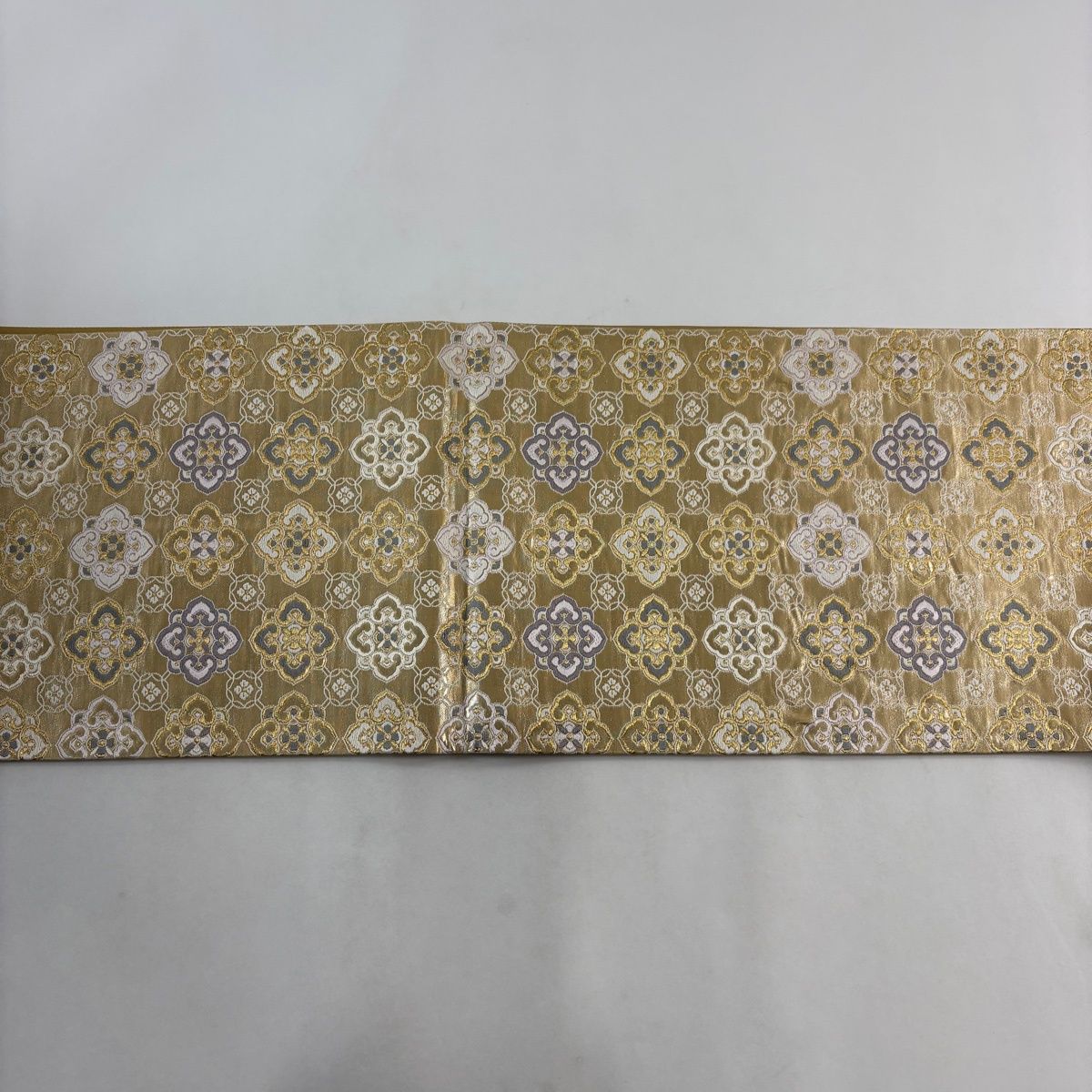 美品】 袋帯 秀品 蜀江取松竹梅文 菊華名物裂文 箔 金糸 金色 お太鼓柄