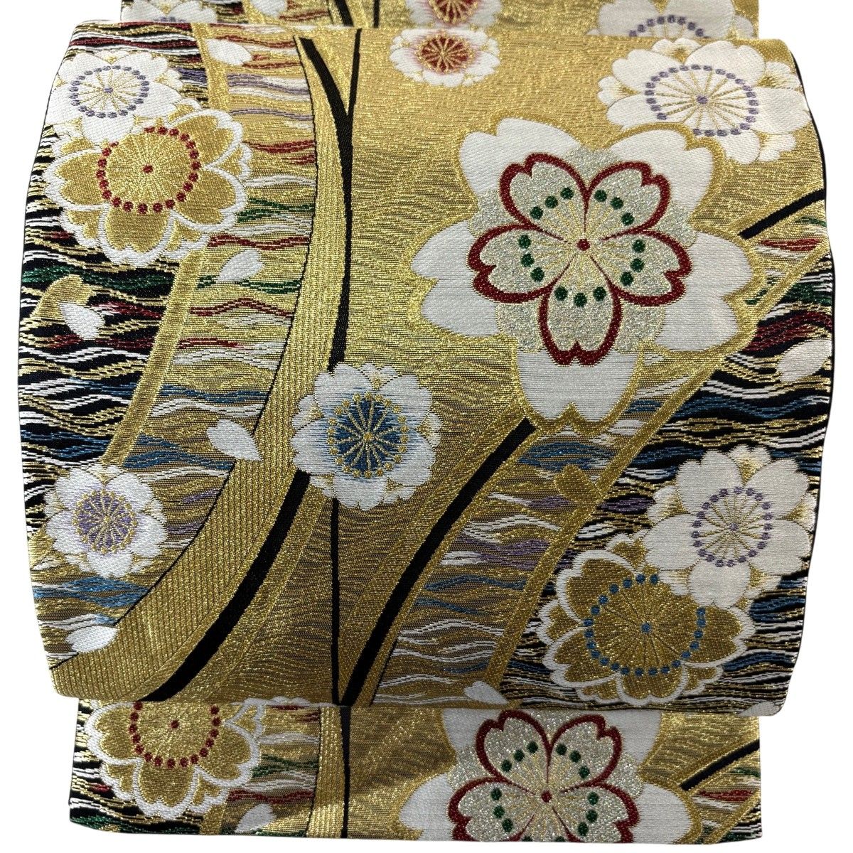 袋帯 秀品 桜 よろけ縞 金糸 箔 金色 六通 正絹 【中古】 - メルカリ