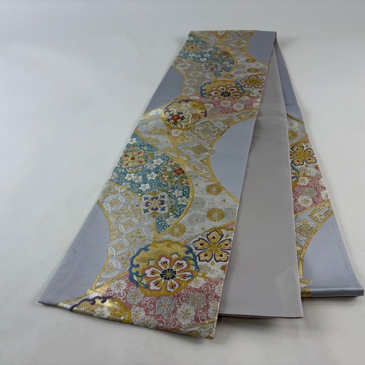 袋帯 秀品 華文 七宝 金銀糸 箔 青灰色 六通 正絹 【中古】 - メルカリ