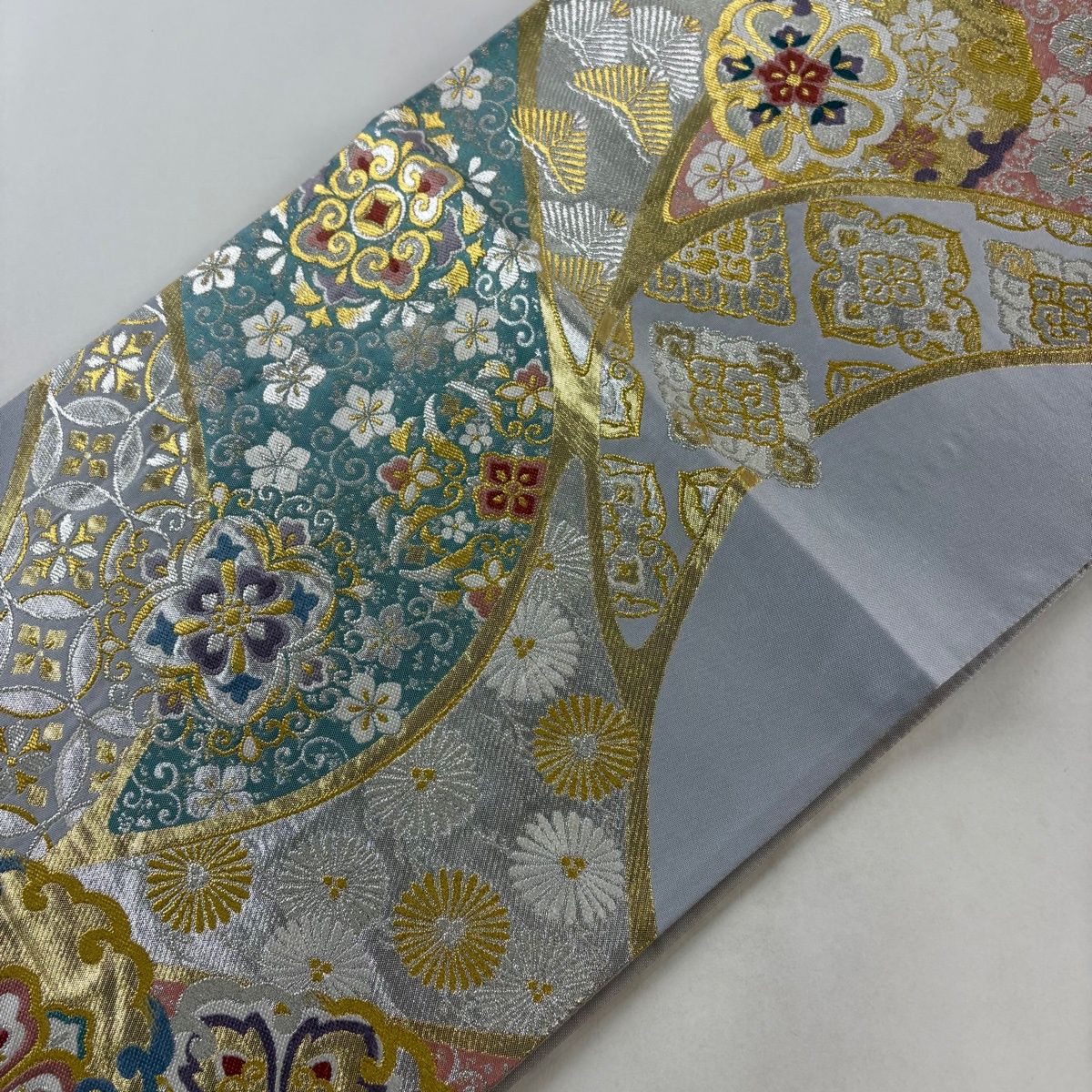 袋帯 秀品 華文 七宝 金銀糸 箔 青灰色 六通 正絹 【中古】 - メルカリ