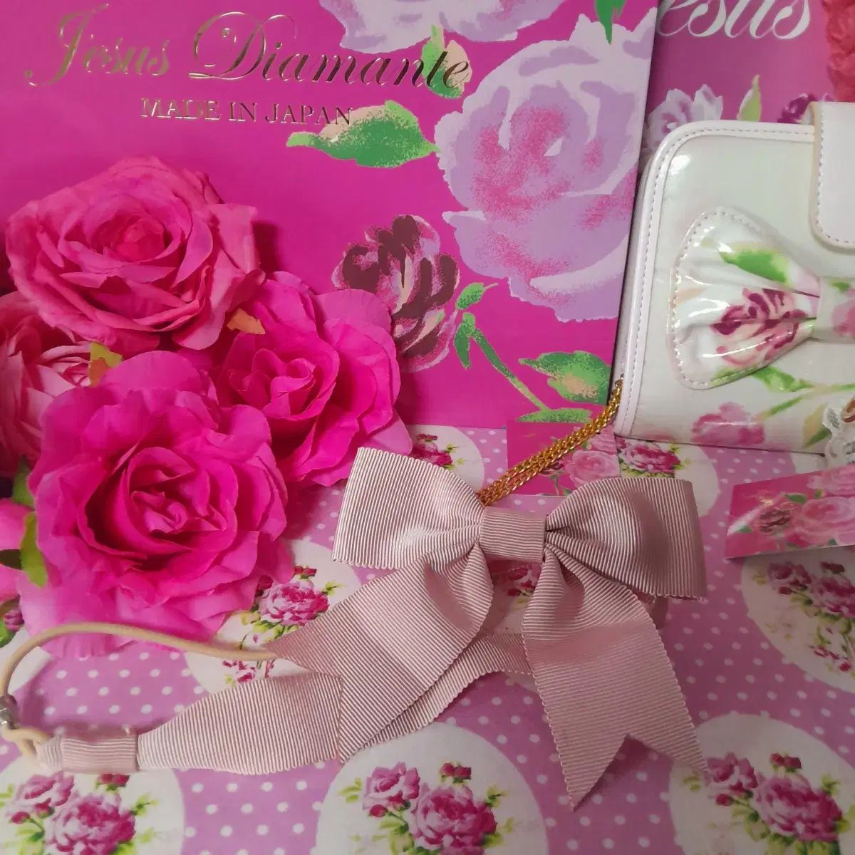 ジーザス ディアマンテ 姫ギャル グログラン ピンク リボン シャーリング ヘアバンド
