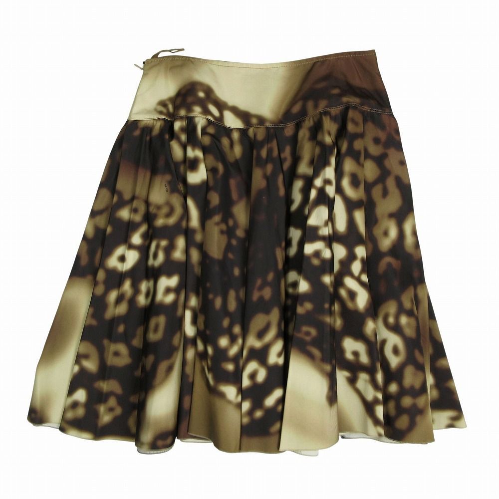00s PRADA プラダ レオパード柄 スカート フレア ひざ丈 シルク100