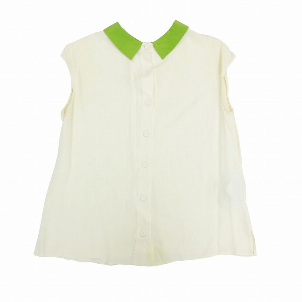 プラダ イタリア製 シルク100％ 総柄 フレンチスリーブ ブラウス 40 緑系 PRADA 半袖 シャツ レディース 【中古】  【230715】 メール便可 PRADA - プラダ イタリア製 シルク100％ 総柄 フレンチスリーブ