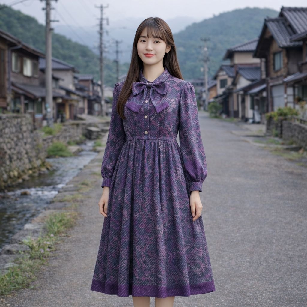 MIHO MATSUDA ドット柄ボウタイ付き長袖ワンピース FINEnough ワンピース ドット柄ボウタイ付きティアードワンピース ワンピース