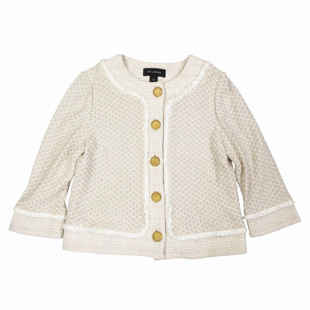 ST.JOHN セントジョン 金ボタン ジャガード ノーカラージャケット