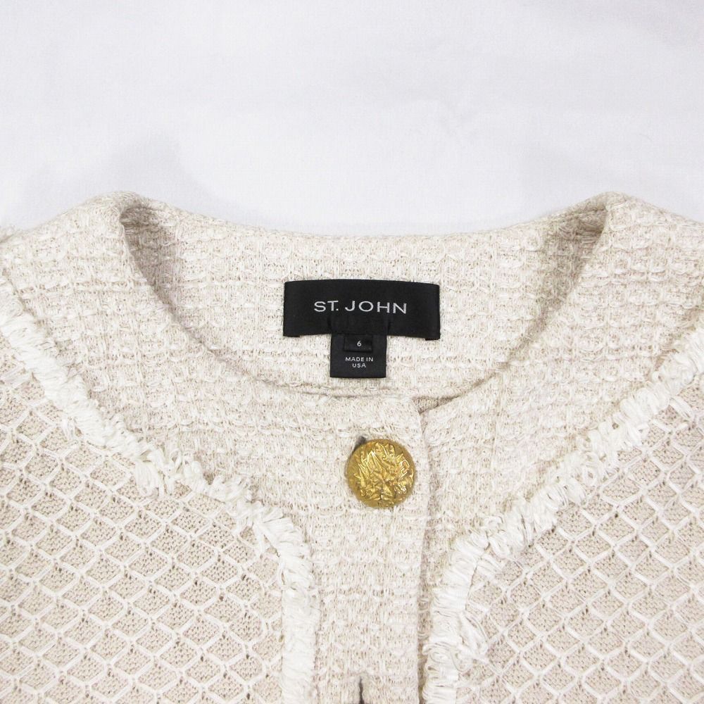 ST.JOHN セントジョン 金ボタン ジャガード ノーカラージャケット