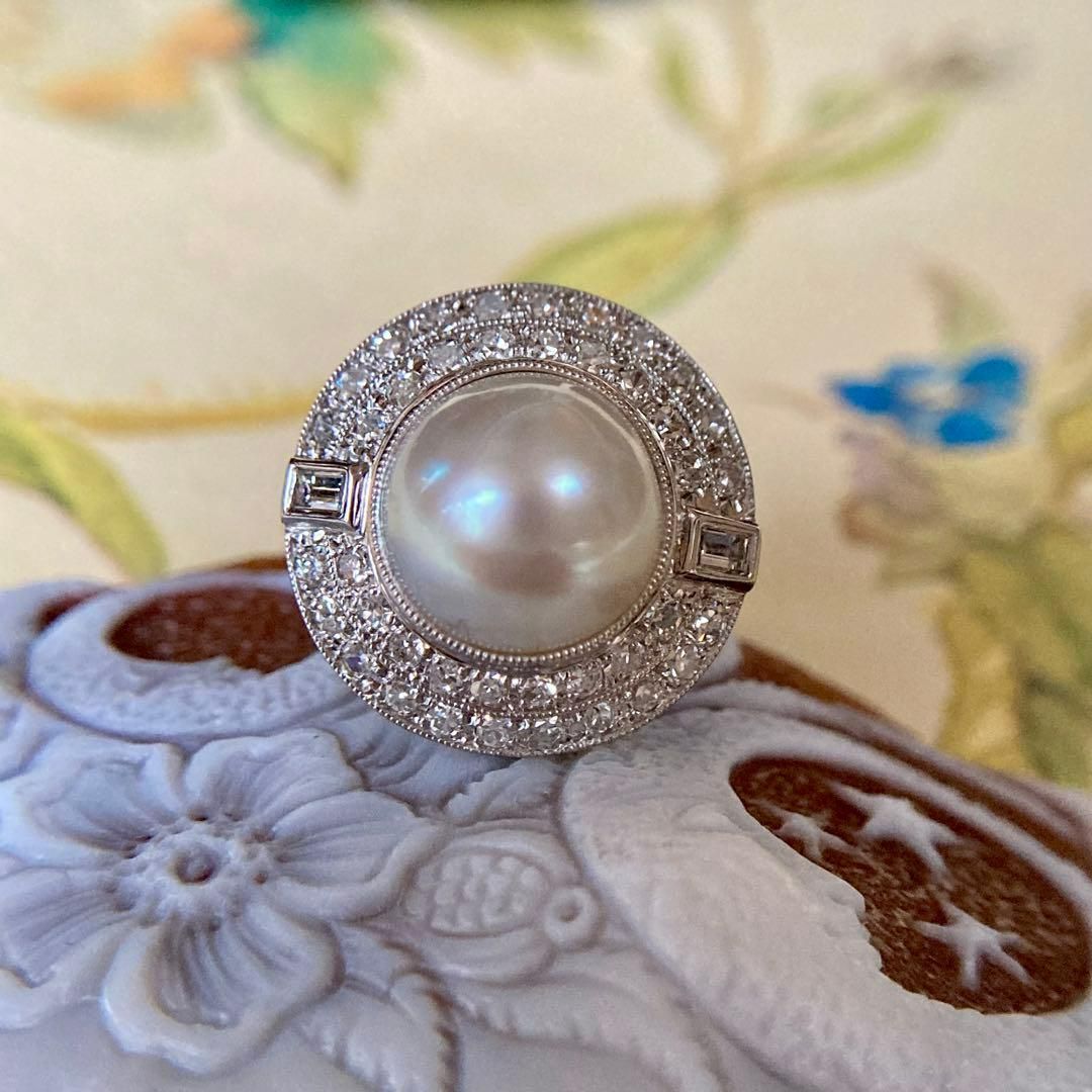 昭和初期 pm900 白蝶パール ダイヤモンド 昭和レトロ 指輪 リング