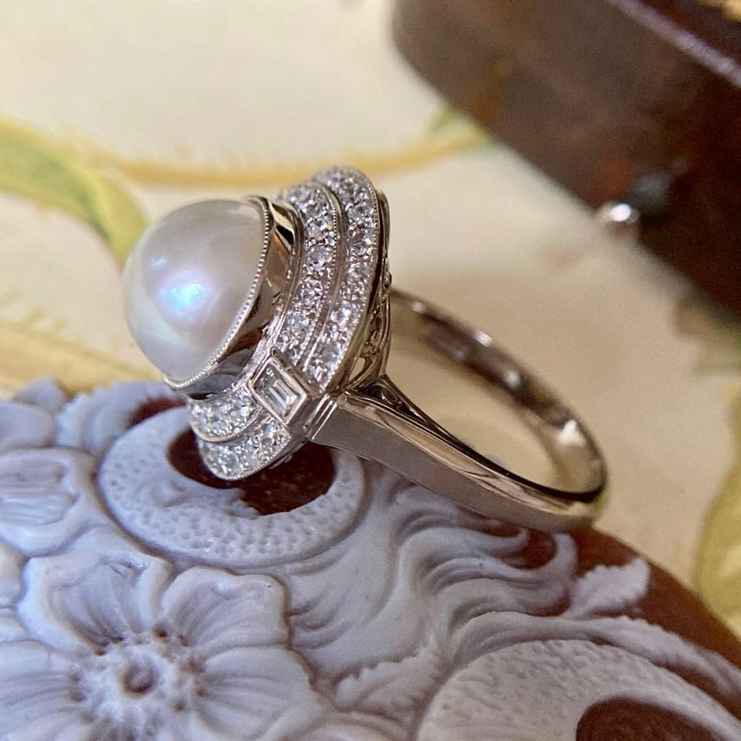昭和初期　pm900 白蝶パール　ダイヤモンド　昭和レトロ　指輪　リング 昭和初期 pm900 白蝶パール ダイヤモンド 昭和レトロ 指輪 リング
