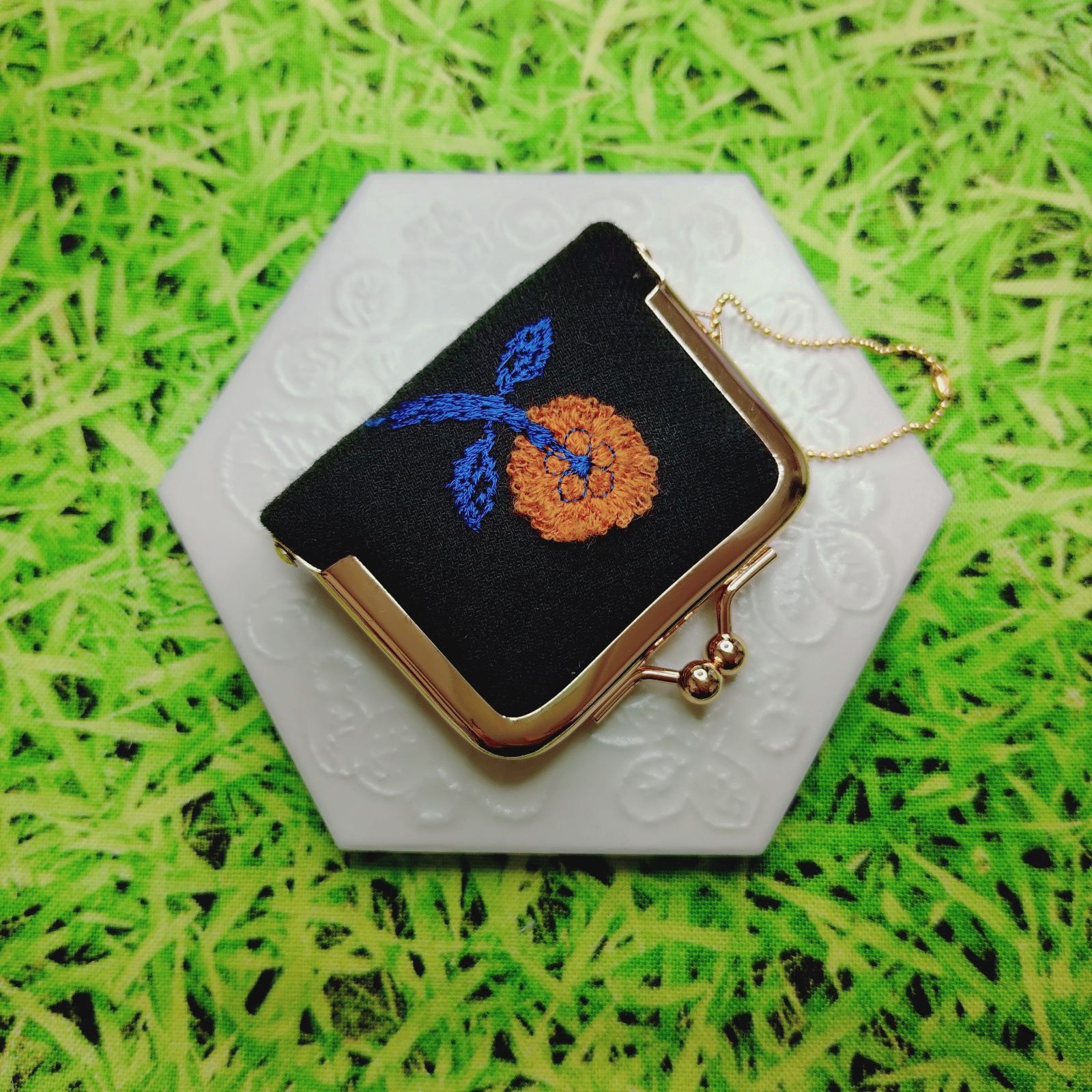 ミナペルホネン skip スキップ ブラウン×オレンジ がま口 コインケース