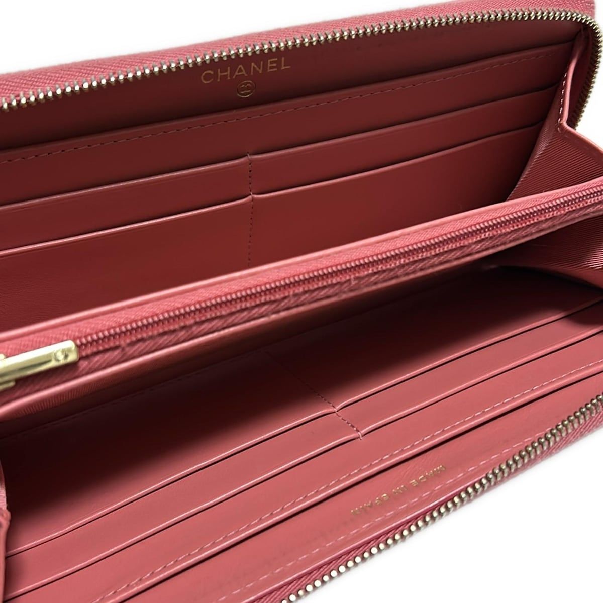 CHANEL(シャネル) 長財布 マトラッセ ピンク ラウンドファスナー/ココ