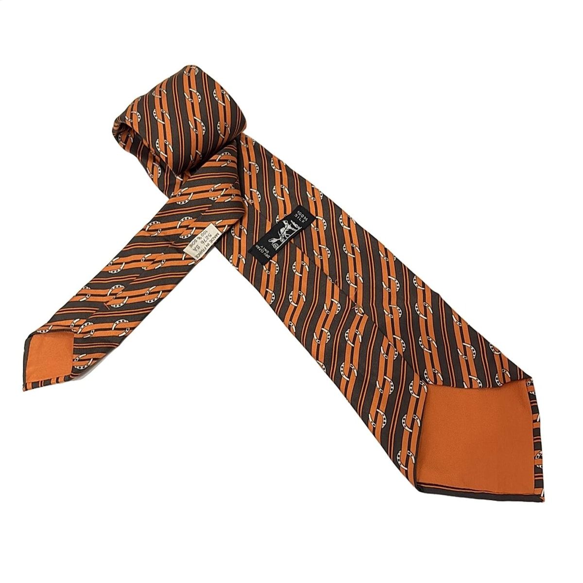 HERMES(エルメス) ネクタイ メンズ - オレンジ×ダークグレー×白