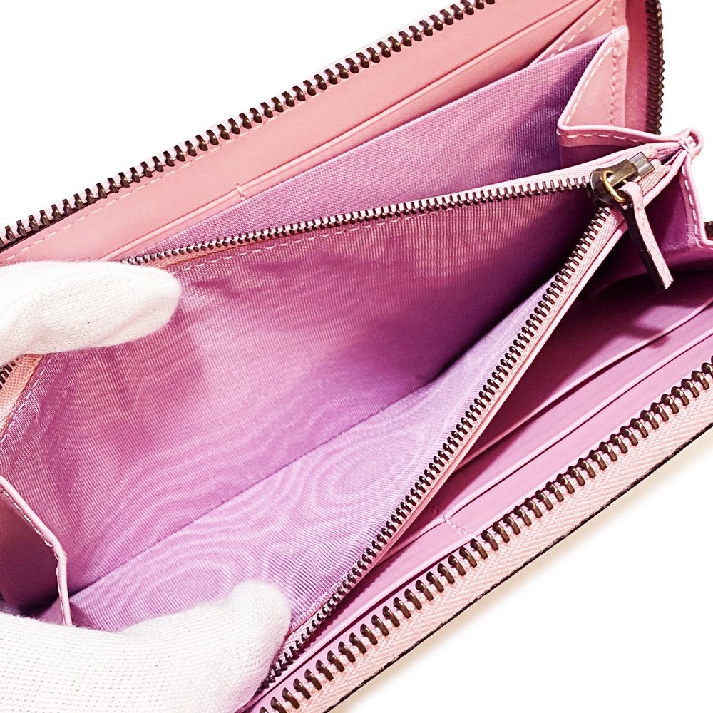 【美品】グッチ 二つ折り財布 ベージュ ピンク いちご スプリーム GG柄 7614☆グッチ GUCCI GGスプリームコンパクトウオレット 二つ折り財布