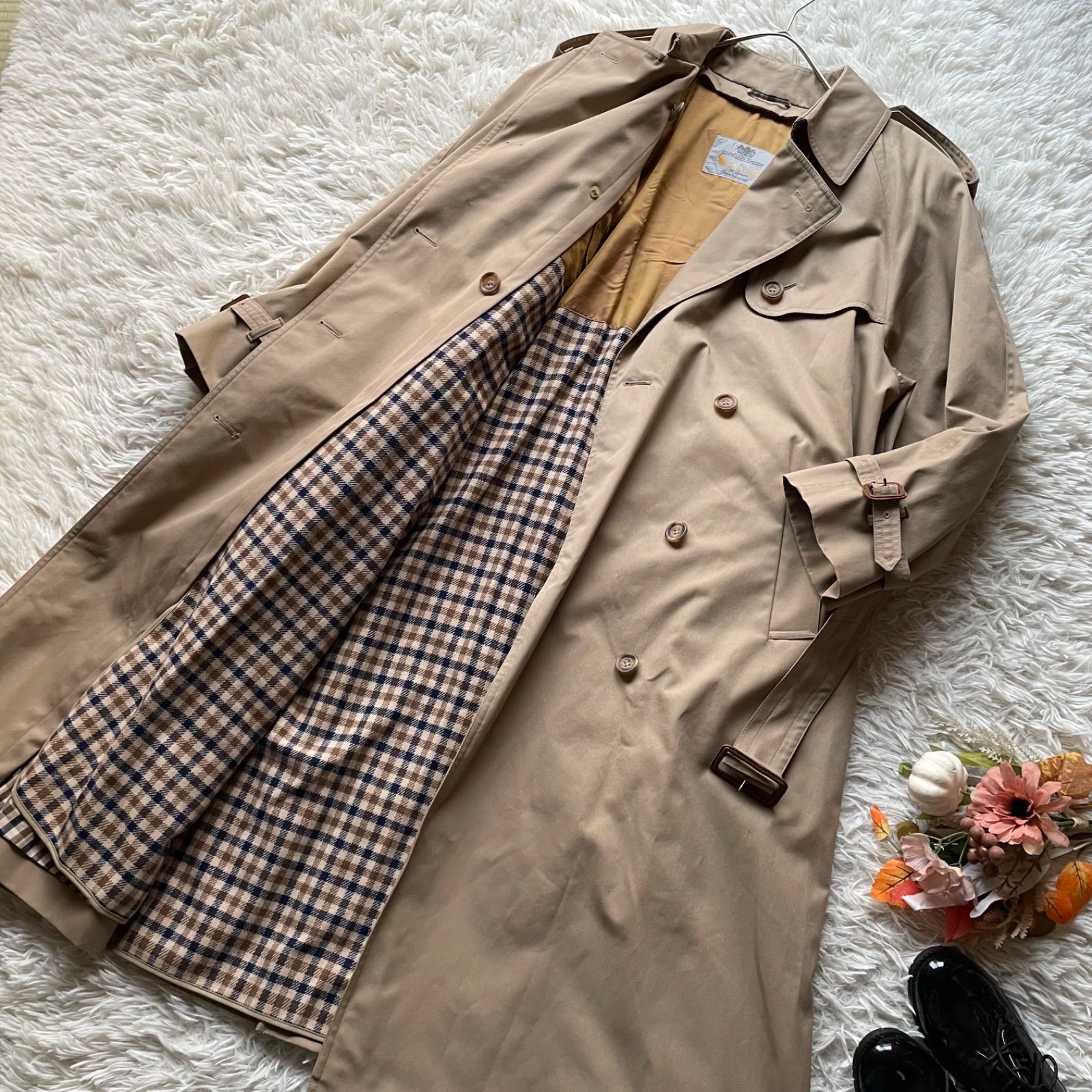 美品　アクアスキュータム　トレンチコート　ライナー　ベルト　チェック　M 美品✨L】アクアスキュータム トレンチコート ライナー ベルト付