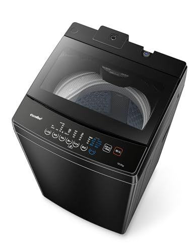 COMFEE’洗濯機 10 kg ファミリー 3 4人用 全自動洗濯機 ステンレス槽 風乾燥 予約機能 スピードコース ガラスドア 大容量 家電 節水 静音設計 まとめ洗い 大物洗い 槽洗浄 透明ドア コンパクト 黒 金属グレー CA 1001 02 da 716 a
