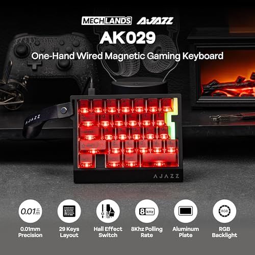 MechLands AJAZZ AK 029 高速有線ゲーミングキーボード 8000 Hzポーリング 29キー 片手用キーボード 磁気スイッチ付き アクチュエーション調整 RGBバックライト アルミプレート搭載 Windows Mac対応 b 2 bc 234 a