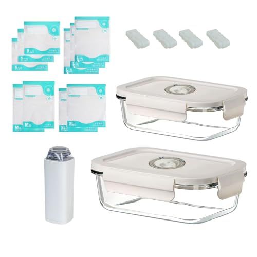 Y K YUKO 融光 真空保存容器 耐熱ガラス 1040 ML 1480 ムモデル 真空パック機 真空保存袋 セット 食品保存 鮮度長持ち 漏れ防止 食品真空保管ボックス 電子レンジ 冷蔵 冷凍OK 食洗機対応 におい移り防止