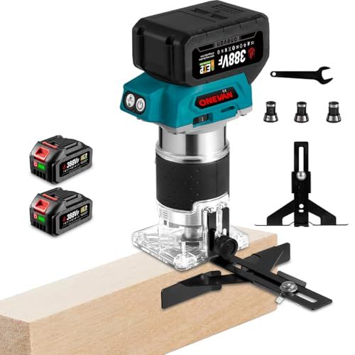 迅速に発送 ONEVAN トリマー 電動トリマー マキタ18ｖバッテリー互換 木工用トリマー 電動ルーター研磨機 コードレス ブラシレスモーター 軽量 透明ベース アルミシェル トリミング 溝切り 木材の面取りや溝切り用 本体のみ バッテ 68 ea 3 e 7 d