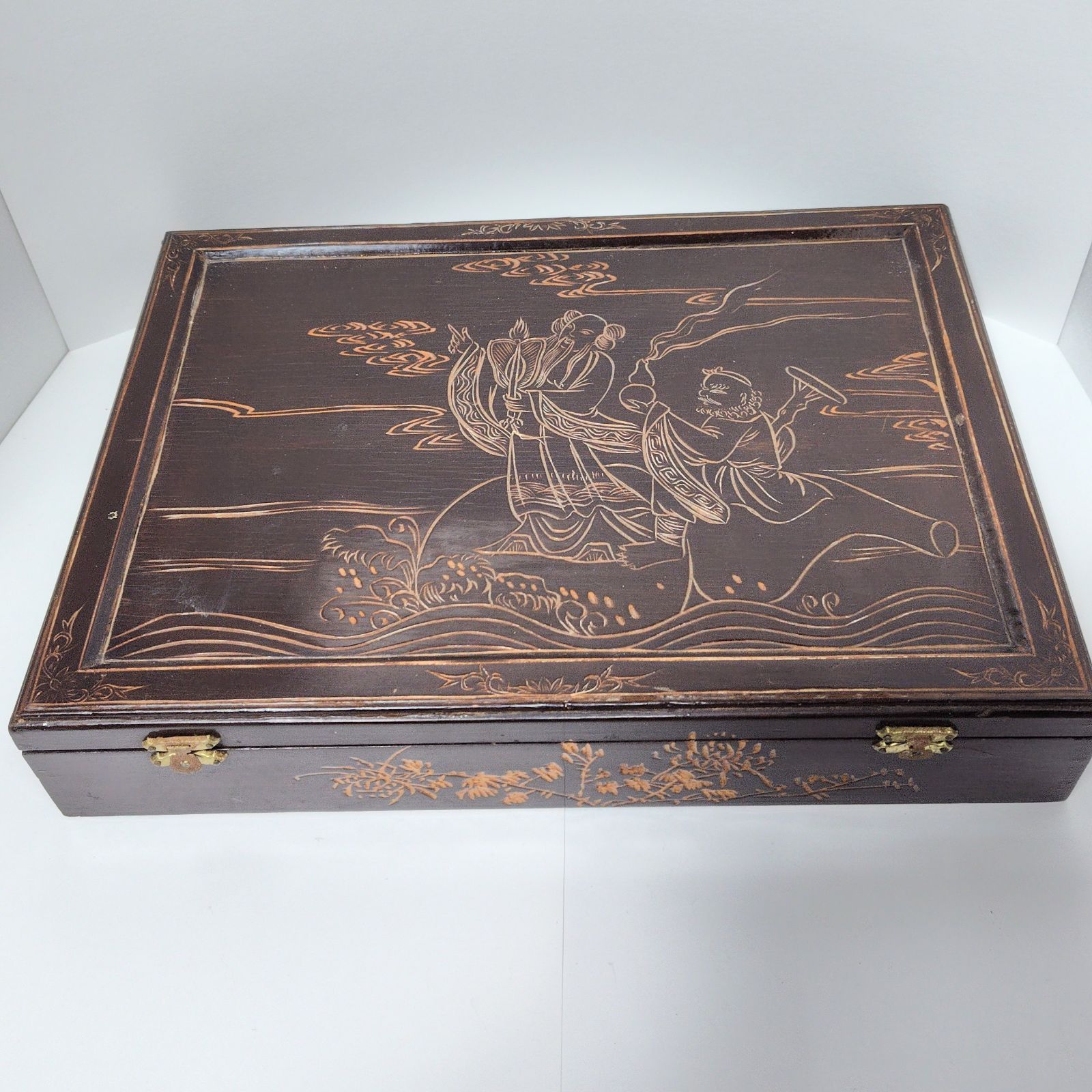 中国 伝統 特大 麻雀牌 一式 木彫り 木箱 工芸品 アンティーク