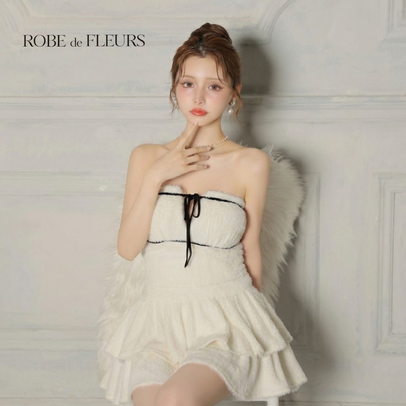 ROBE de FLEURS ローブドフルール fm4600［リボンフリルスカートフレア
