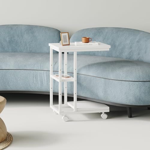 サイドテーブル キャスター付き ソファーテーブル コの字型ベッドサイドテーブル ソファテーブル 可移動 層板は調節 幅40 奥行29 5 高さ51 cm キャスター含む ビンテージ f 7 b 01 aff