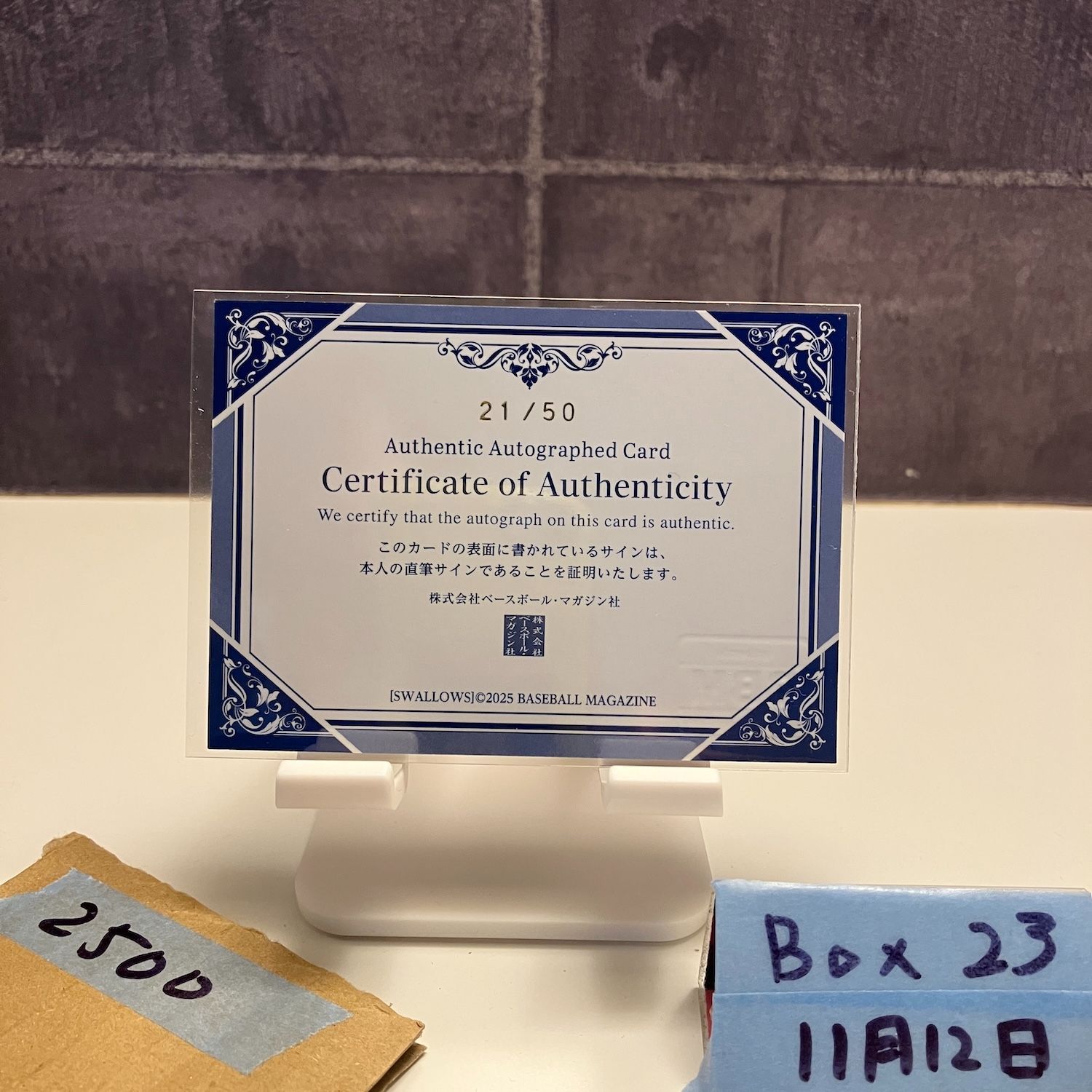 2025 BBM 嶋基宏 21/50 直筆サインカード 東京ヤクルトスワローズ