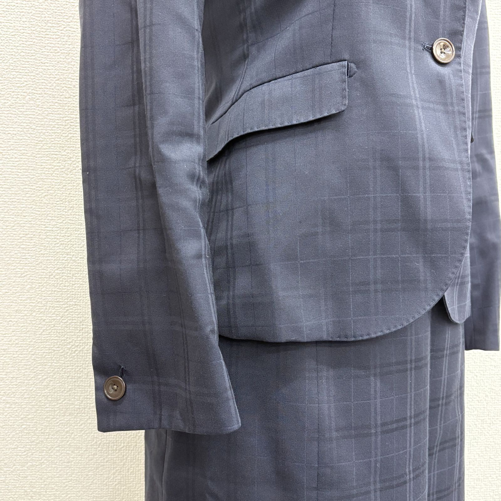 着用1回 美品 ORIHICA オリヒカ RHYME スーツ　ネイビー 2着 オリヒカ ライム ORIHICA RHYME】SHINY STRETCH チェック柄 スカート