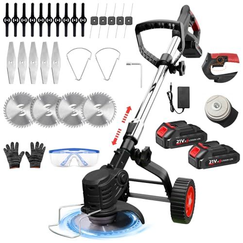 草刈り機 充電式草刈機 2025革新＆超高速モーター搭載 sunsery コードレス 21 V 6500 mAh大容量 18000 rpm ナイロンカッター 伸縮＆角度調整 枝切り 植木 雑草 充電式刈払機 4種類の刃＆替刃 3段階で角度調整 軽量