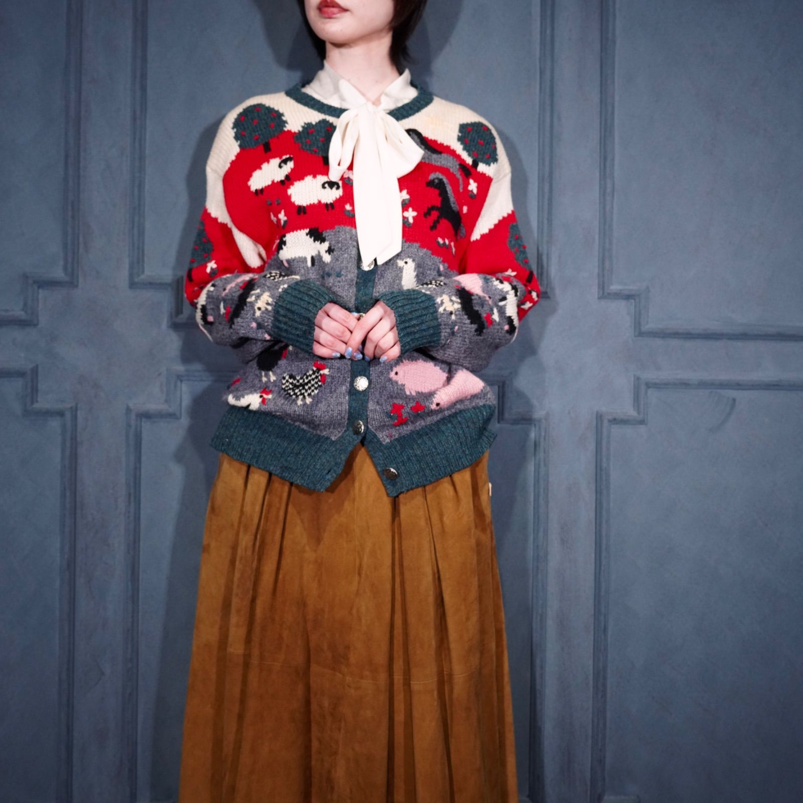 USA VINTAGE ORVIS COIN BUTTON ANIMAL DESIGN KNIT CARDIGAN/アメリカ