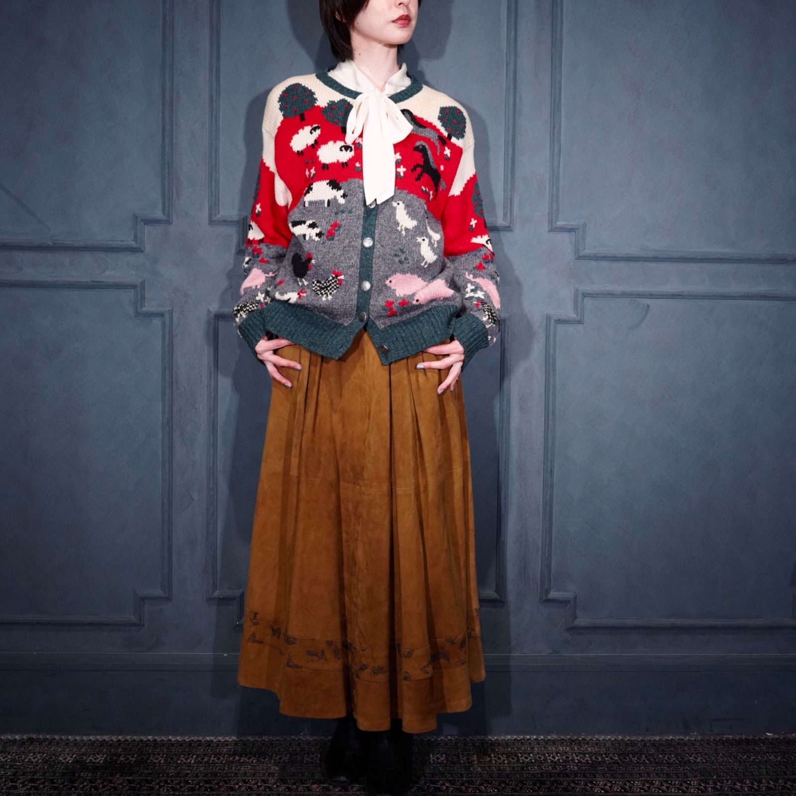 USA VINTAGE ORVIS COIN BUTTON ANIMAL DESIGN KNIT CARDIGAN/アメリカ