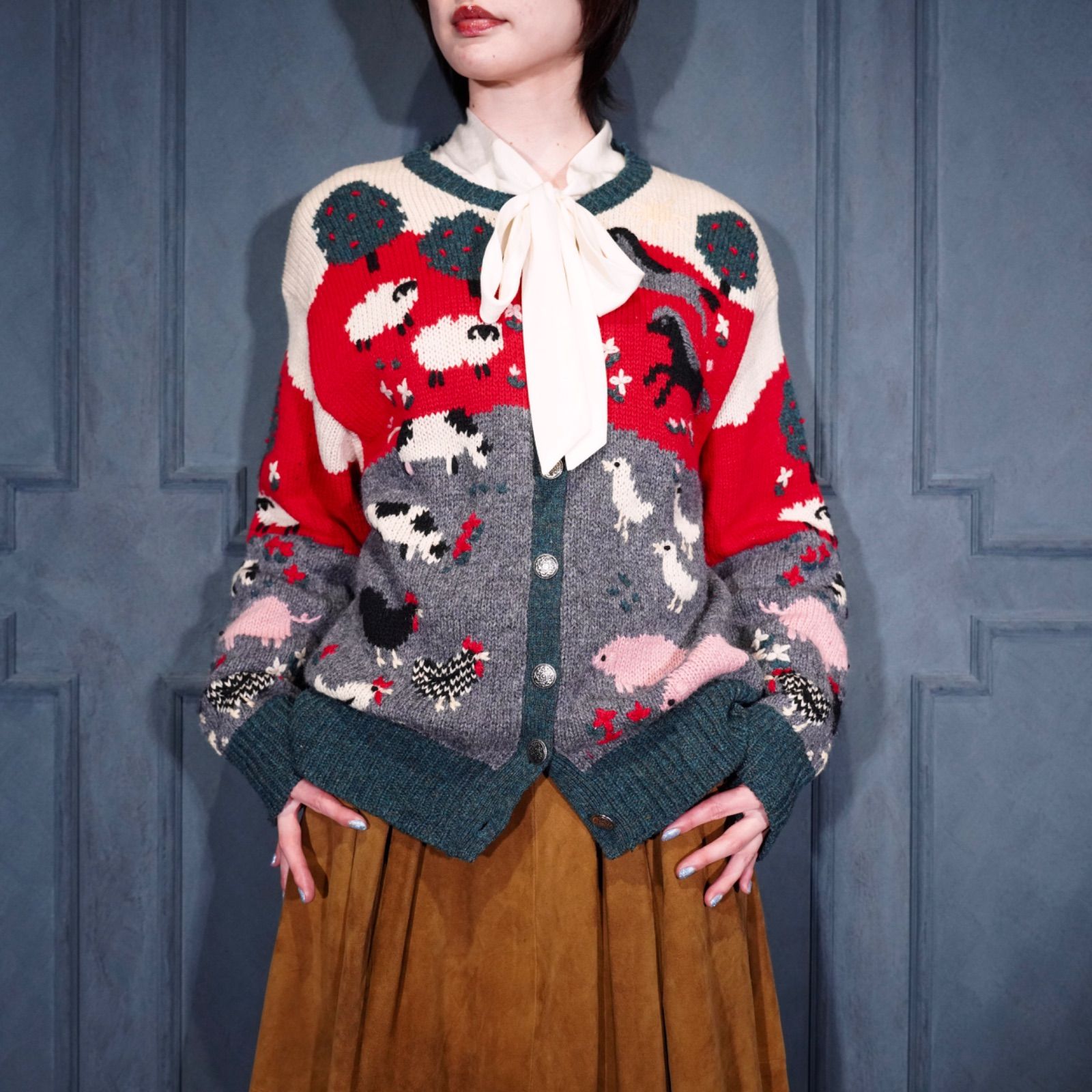 USA VINTAGE ORVIS COIN BUTTON ANIMAL DESIGN KNIT CARDIGAN/アメリカ