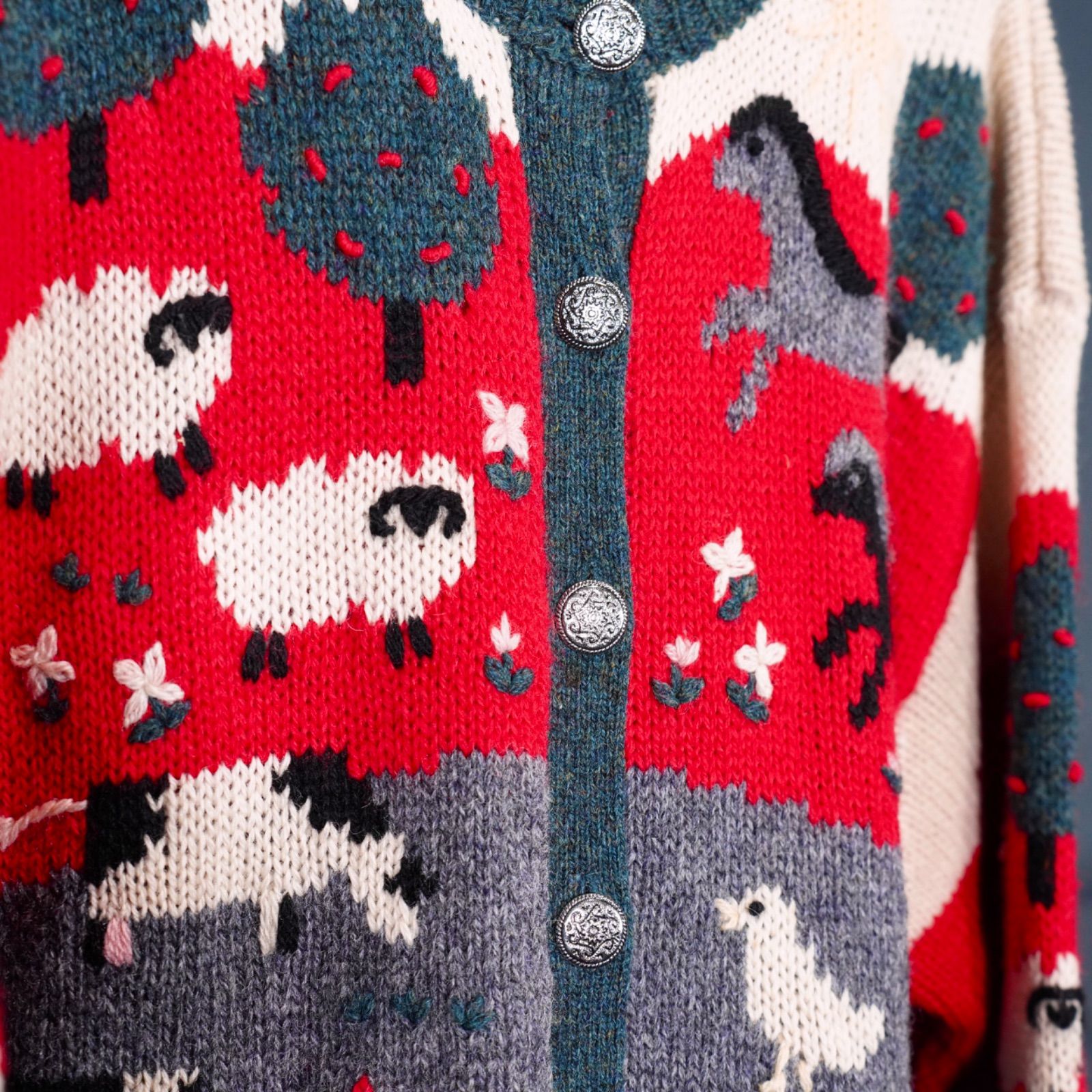USA VINTAGE ORVIS COIN BUTTON ANIMAL DESIGN KNIT CARDIGAN/アメリカ