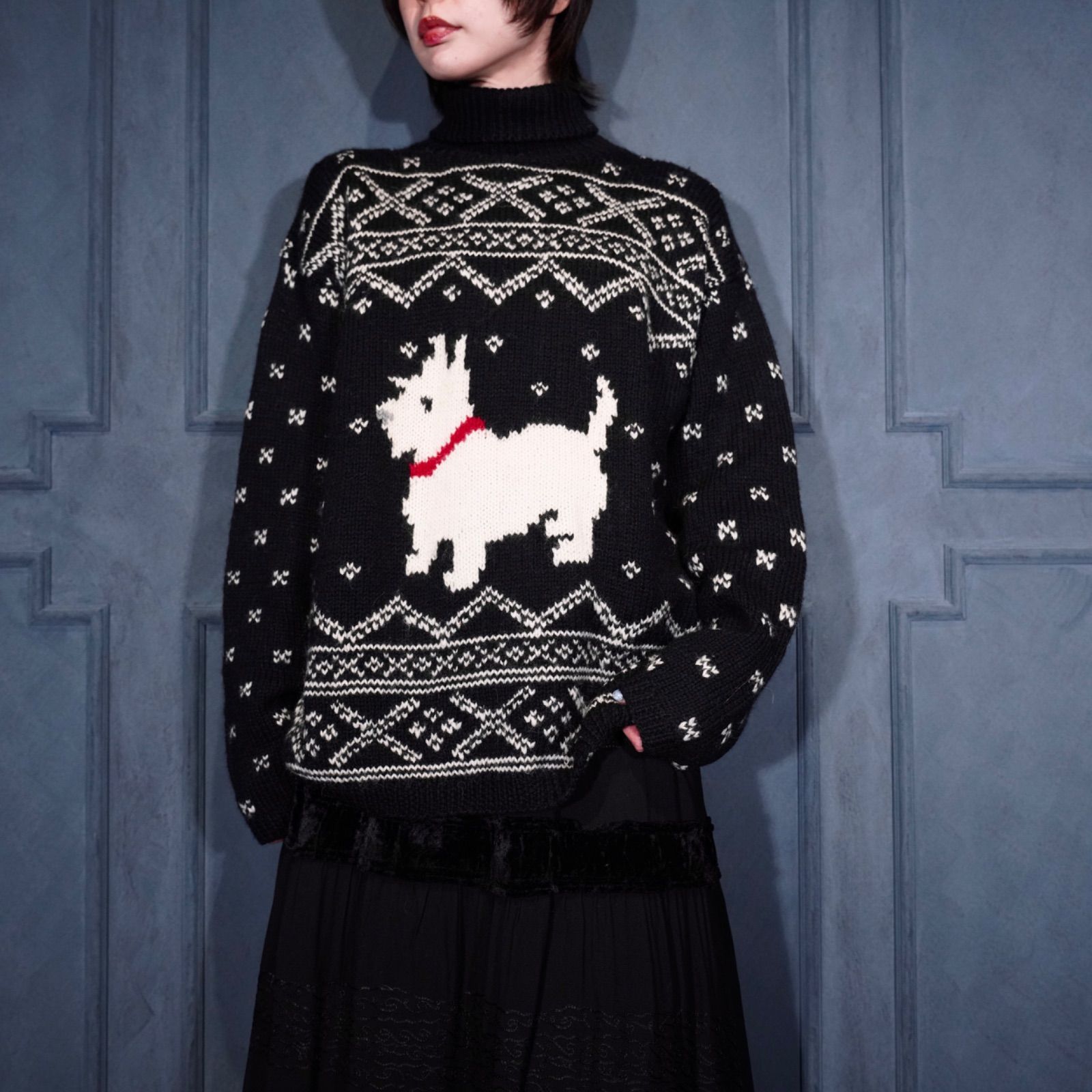 USA VINTAGE LAUREN RALPH LAUREN DOG DESIGN HIGH NECK KNIT/アメリカ