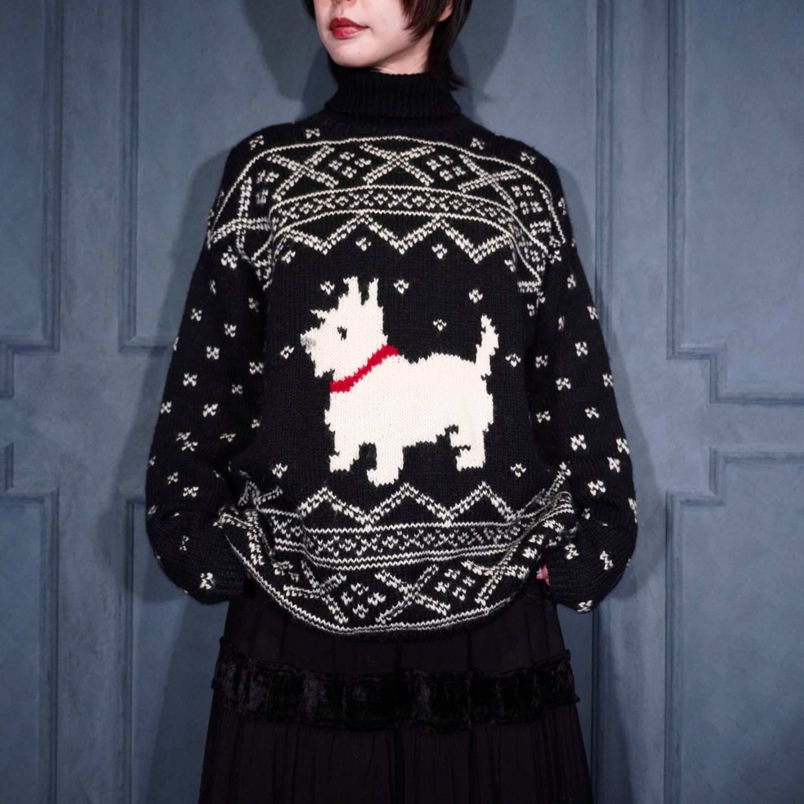 USA VINTAGE LAUREN RALPH LAUREN DOG DESIGN HIGH NECK KNIT/アメリカ