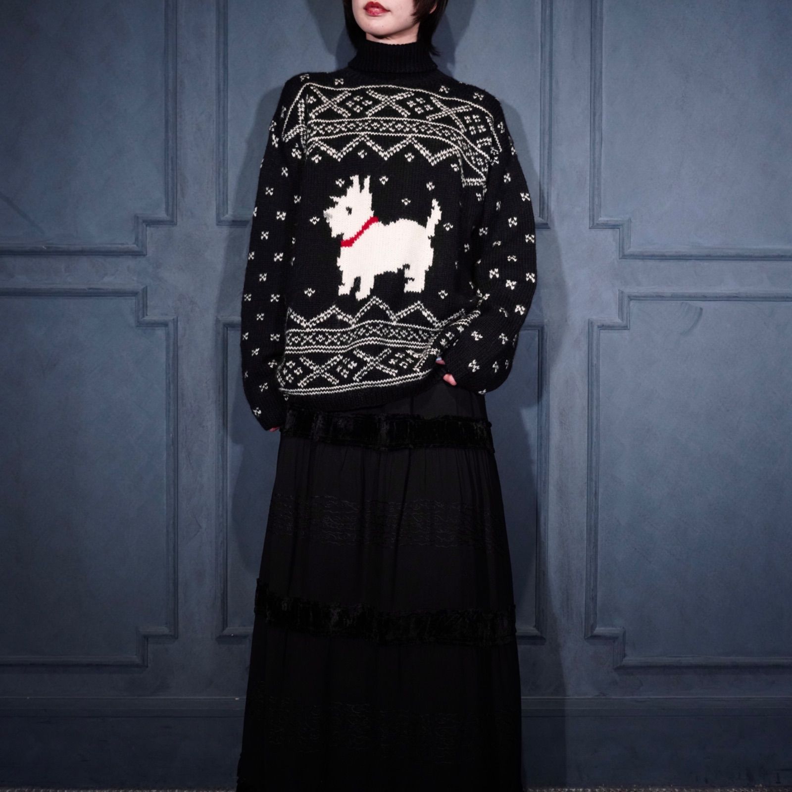 USA VINTAGE LAUREN RALPH LAUREN DOG DESIGN HIGH NECK KNIT/アメリカ